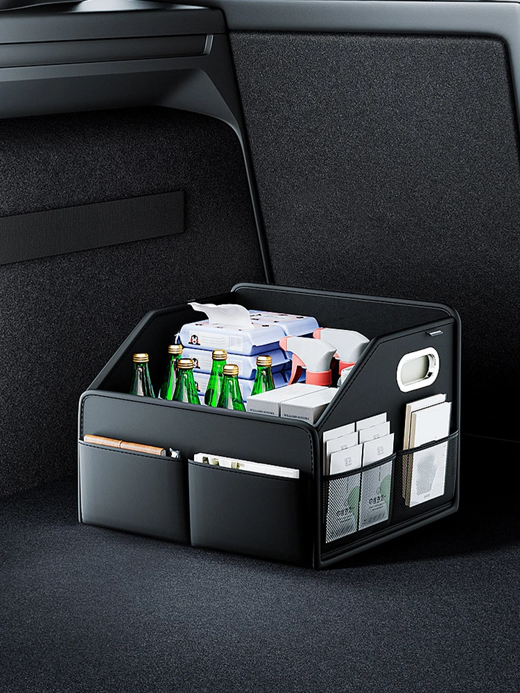 Car Trunk Organizer Storage Box PU Leather Vehicle Sorting Case With Partitions Folding Cargo Boot Organiser Box Inside The Car