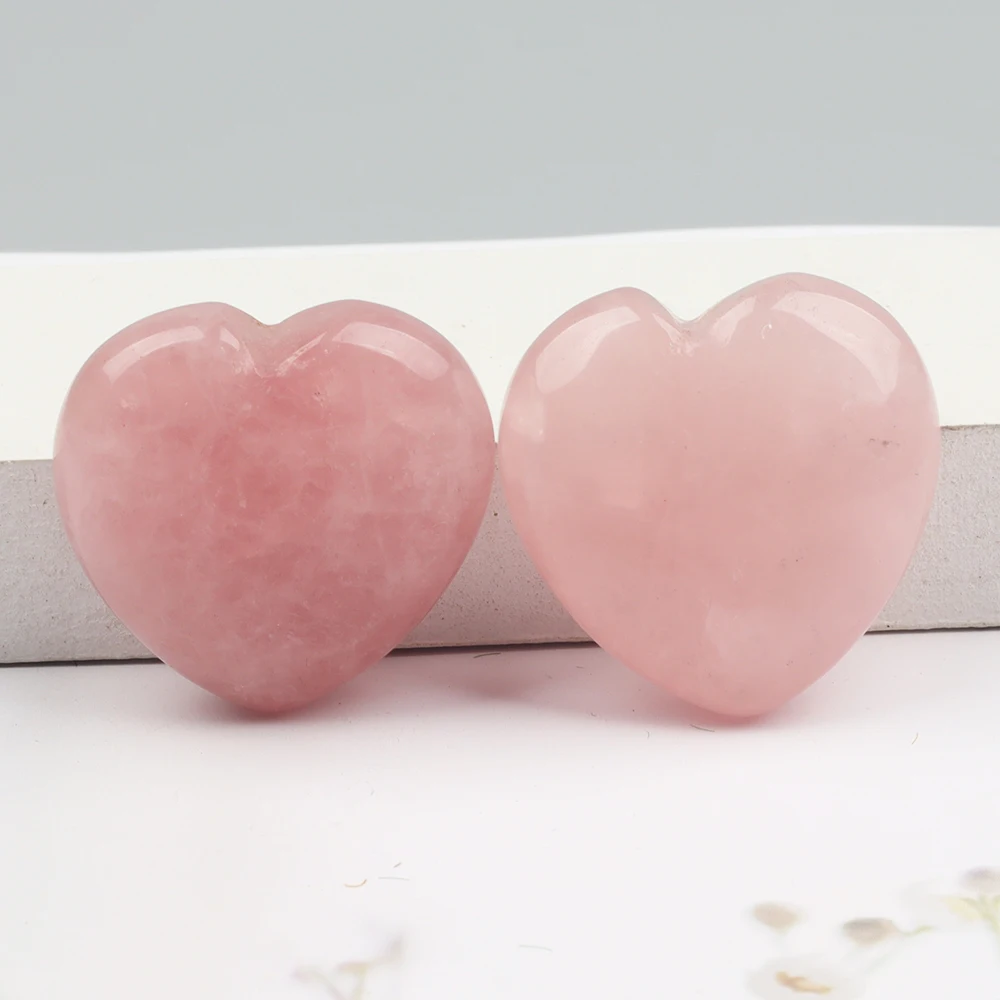 30mm Natural Semi-precious Heart Stone Ornaments Rose Quartz Crystal Reiki Healing Love Heart Figurine Home Decoration