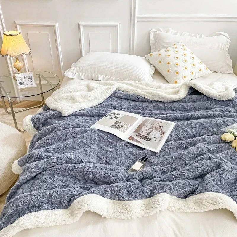 

Home Thick Bed Blanket Lamb Cashmere Fleece Plaid Blankets Winter Warm Double Sided Throw Sofa Cover Newborn Wrap Kids Bedspread