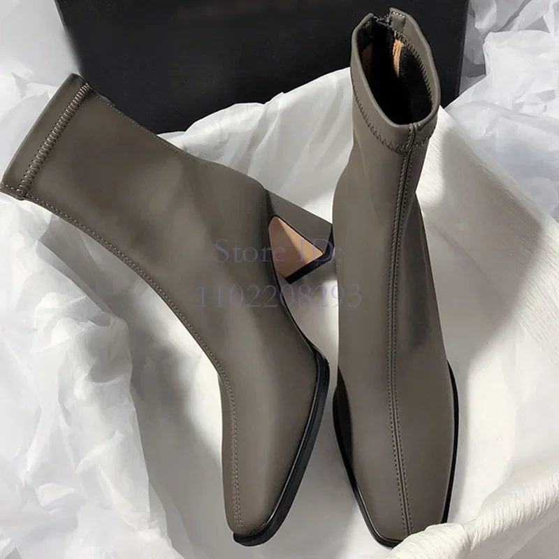 

Dark Green High Heel Ankle Boots French Style Pointed Slim Elastic Back Zipper Women New Concise Winter Modern Boots 2025