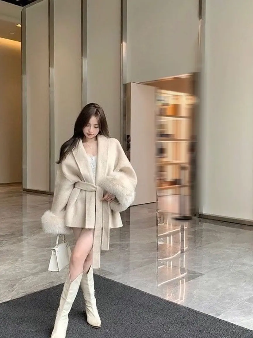 

Модный тонкий твидовый жакет с длинными рукавами, свободного кроя, высокого качества, с перьевыми вставками, для весны и осени, новогодний праздничный наряд для женщин