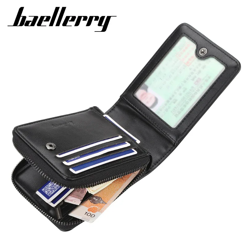 Baellerry RFID Leather Wallet for Men Slim Zipper Coin Purse Designer Brand Male Zipper Wallet Billetera Para Hombres