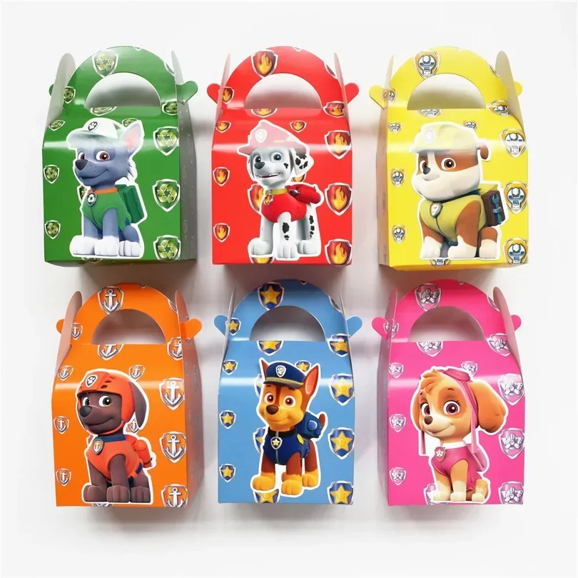 6pcs Paw Patrol Candy Box Birthday Party Cartoon Box Gift Halloween Disposable Paper Box Decoration Supplies for Kids