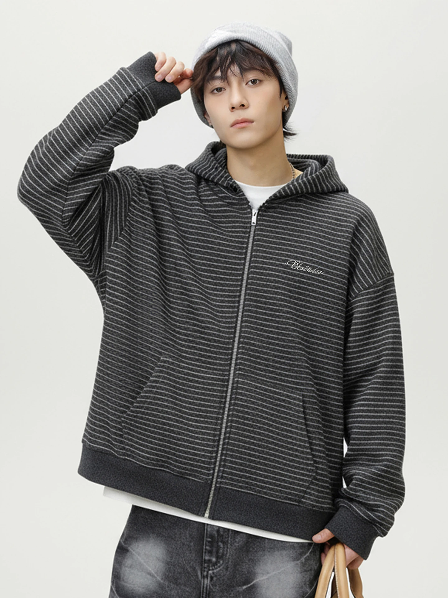 

Мужской осенний кардиган-худи в японском стиле, модный, плотный, свободный, повседневный, удобный, в полоску, верхняя одежда