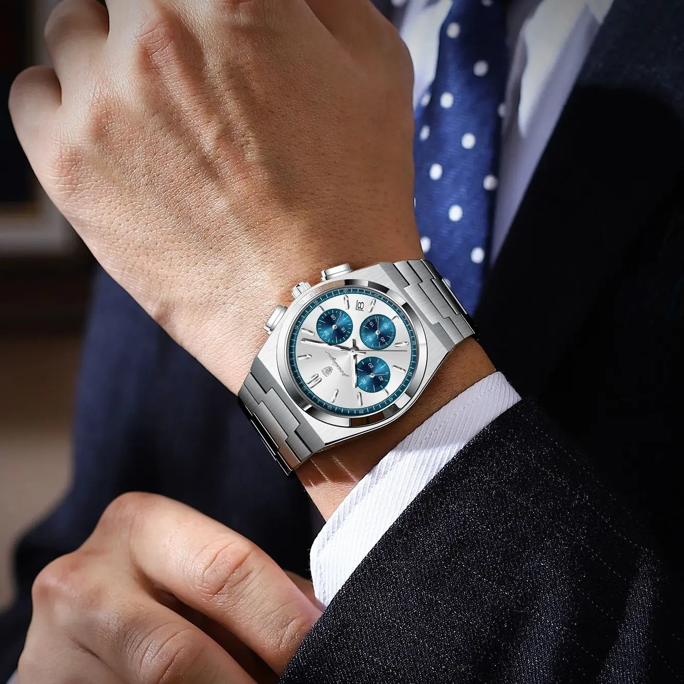 POEDAGAR ساعة رجالية فاخرة كرونوغراف تاريخ الفولاذ المقاوم للصدأ الرياضة الرجال ساعة اليد مقاوم للماء مضيئة موضة كوارتز ساعات رجالية