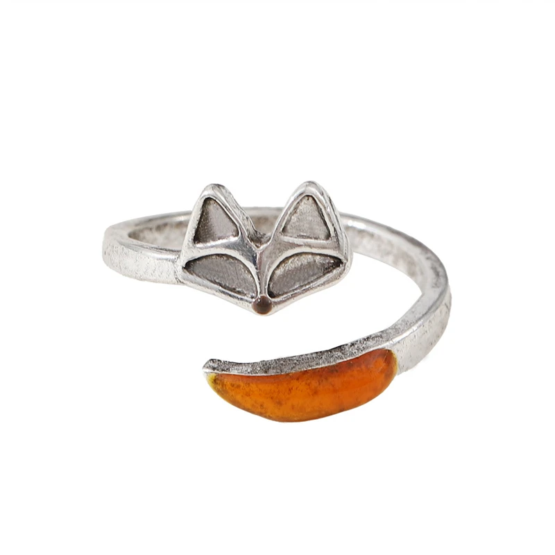Niedlicher offener verstellbarer Fuchs-Ring, versilbert, Tiermotiv, Geschenk für Frauen, beste Freunde, Geburtstag, Weihnachten, Vintage-Schmuck – Detail 1