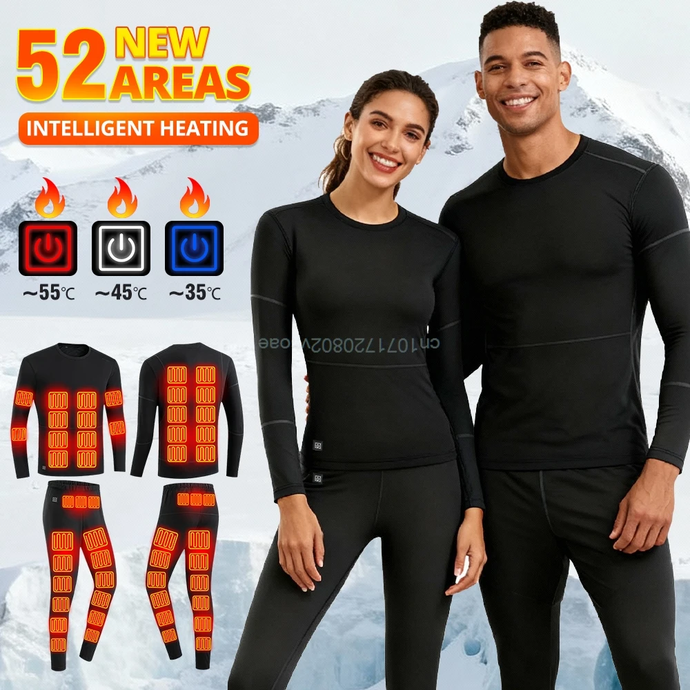

Winter USB Electric Heated Thermal Underwear New 52 Areas Heated Underwear Men Women's Ski Heating Outdoor Thermal Underwear