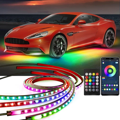 Luz LED de neón 4 en 1 para coche, luz inferior RGB, tira de luces LED Flexible e impermeable, lámpara decorativa con Control por aplicación remota