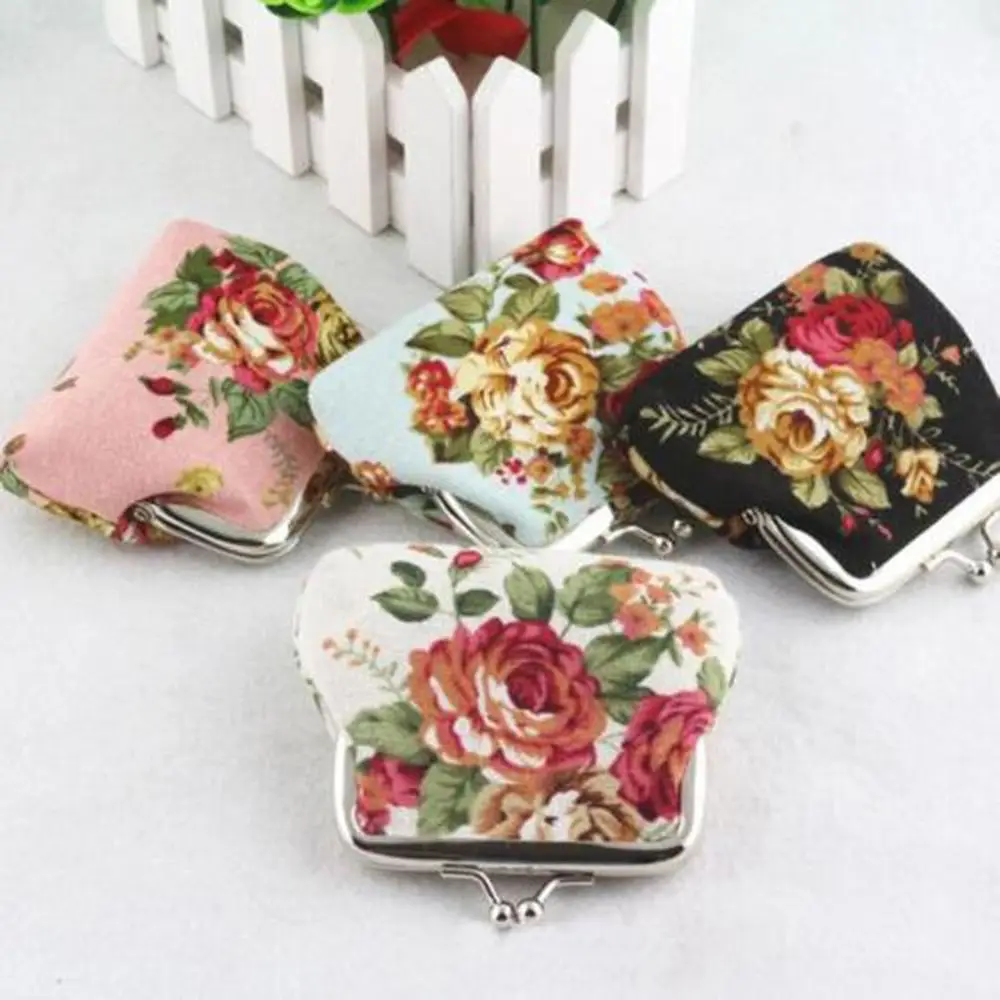Regalo floreale Mini Hasp Pochette retrò Porta carte di credito Portafoglio piccolo Portamonete