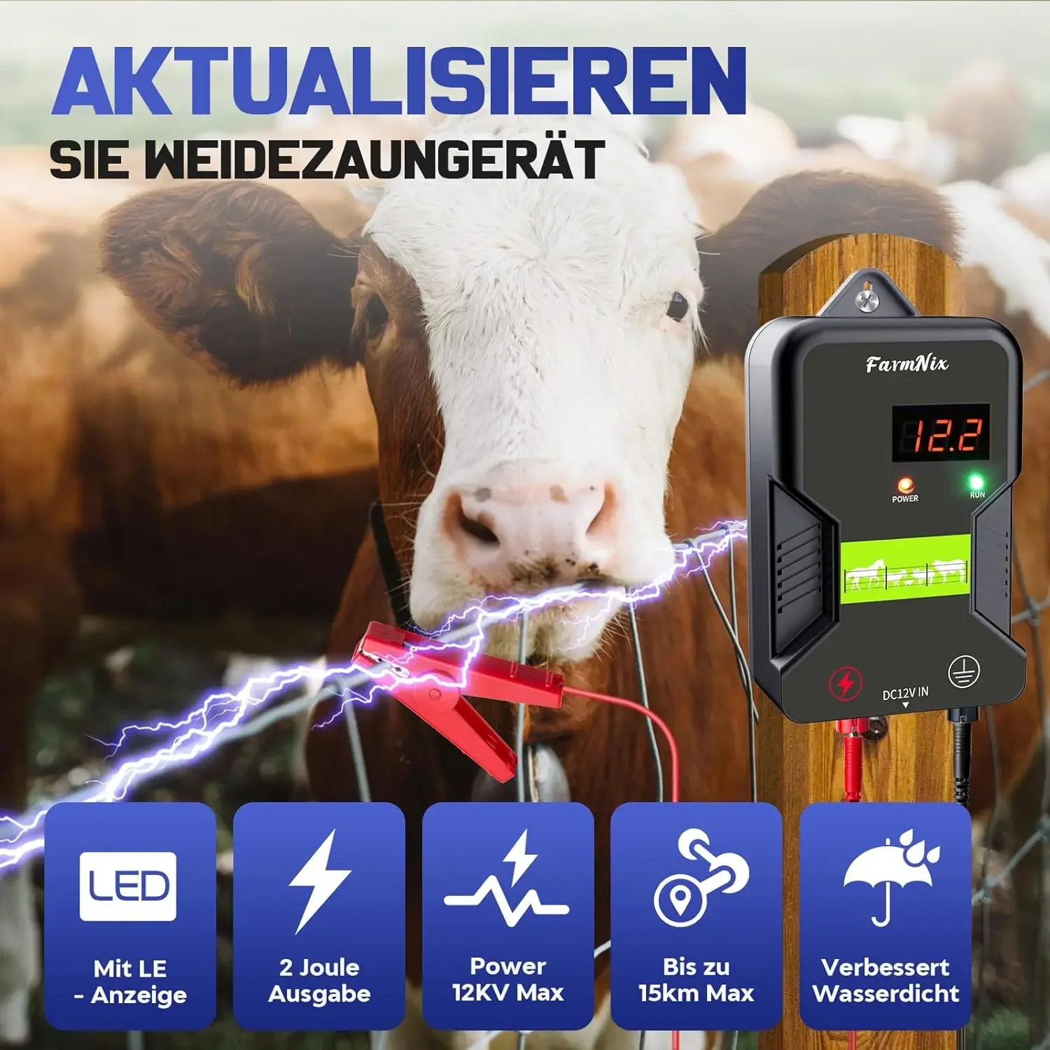 15 كجم/9.32 ميل سياج كهربائي إنرجايزر 2 جول مع شاشة الكريستال السائل 12KV إنرجايزر تحكم لمزرعة الماشية الأبقار الماشية الحصان