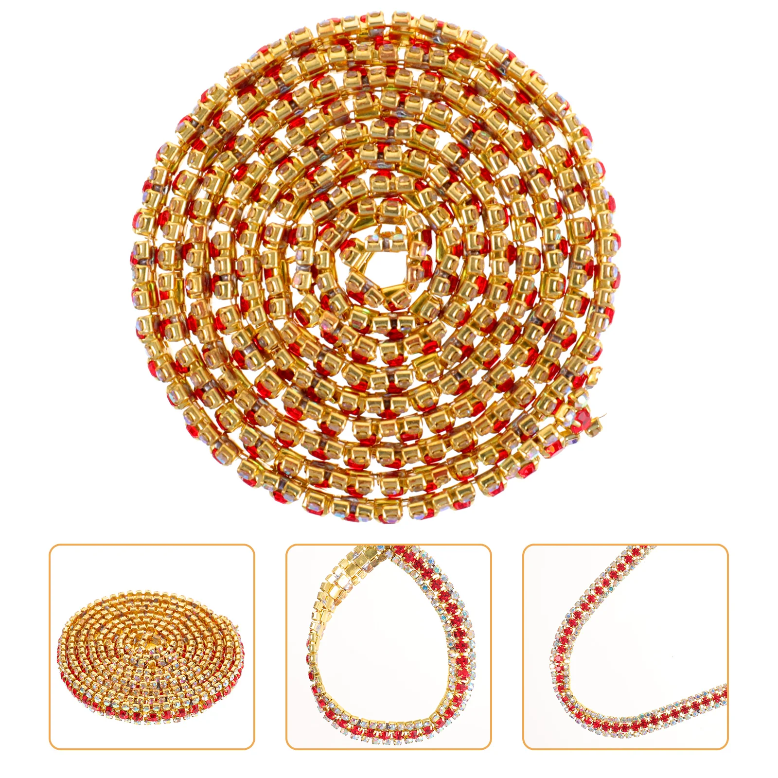 

3pcs Rhinestone Close Chain Exquisite Glass Trim Diy Clothing Decorative Applique Craft Accessory Sewing Glitter Chain
