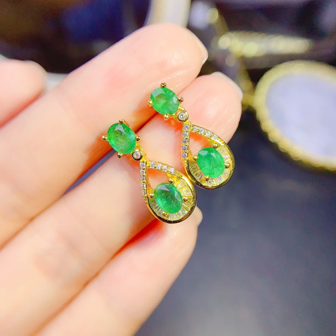 

Sterling Silver 925 Natural Colombian Emerald Women's earrings Luxury women's wedding Gift Free Delivery Boutique jewelry