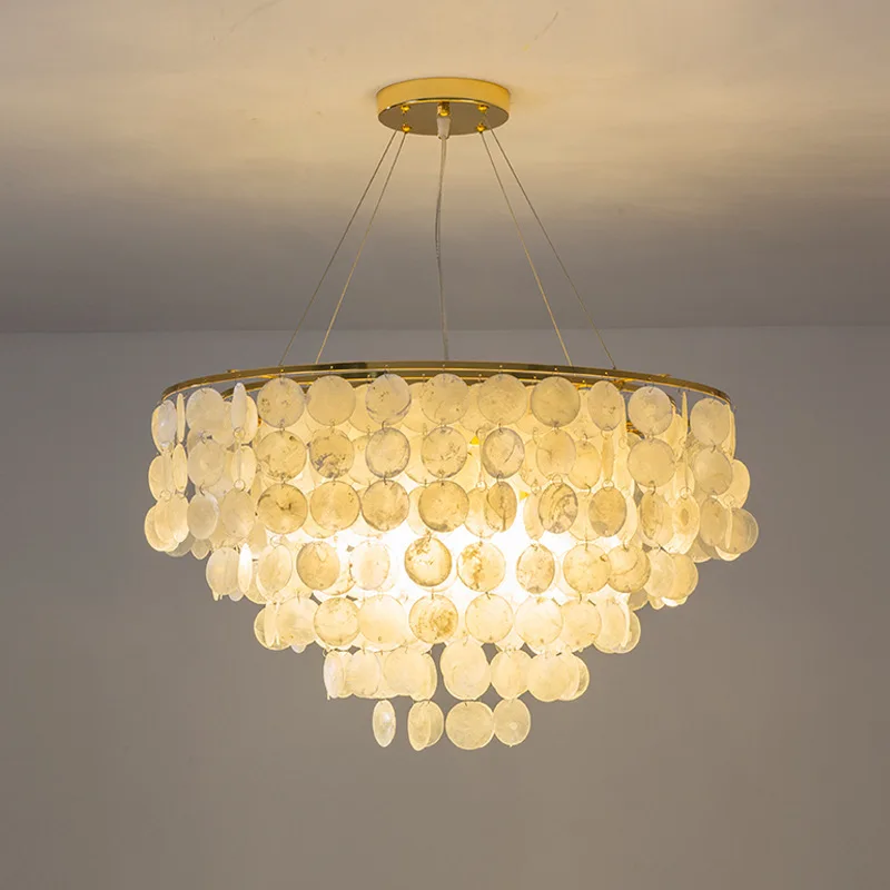 modern led shell chandelier lights gold chrome ceilling pendurado lampada luminarias para sala de jantar e restaurante 01