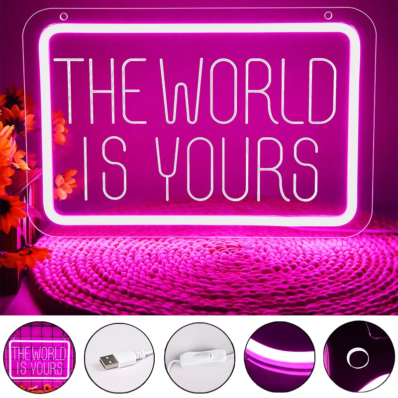 ป้ายไฟนีออน The World Is Yours สำหรับตกแต่งผนัง ดีไซน์แกะสลัก 3 มิติ เหมาะสำหรับห้องนอนเด็กผู้หญิง ﻿