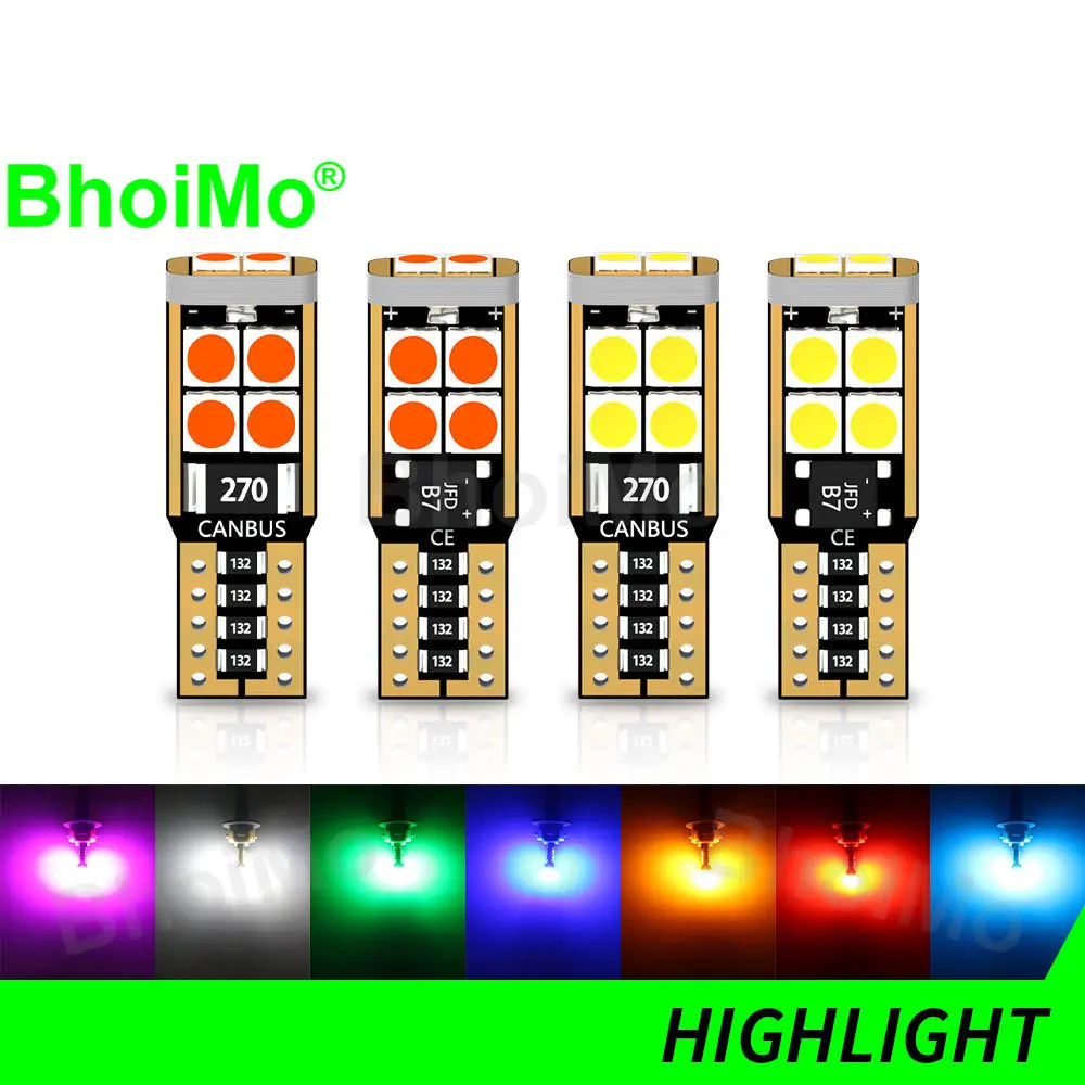 BhoiMo 2PCS 6000k T10 Led Bulb W5W 194 Dome Interior License Plate 168 Reading Side Marker Tail Signal Lamp Parking Light Car