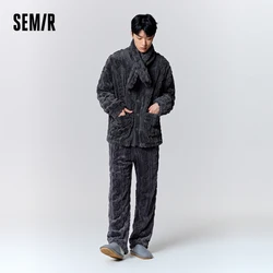 Semir Pajamas Men Soft Warm Loose Scarf Included Wearable Outside Skin-Friendly Comfortable Long Sleeve Long Pants Fluffy Set