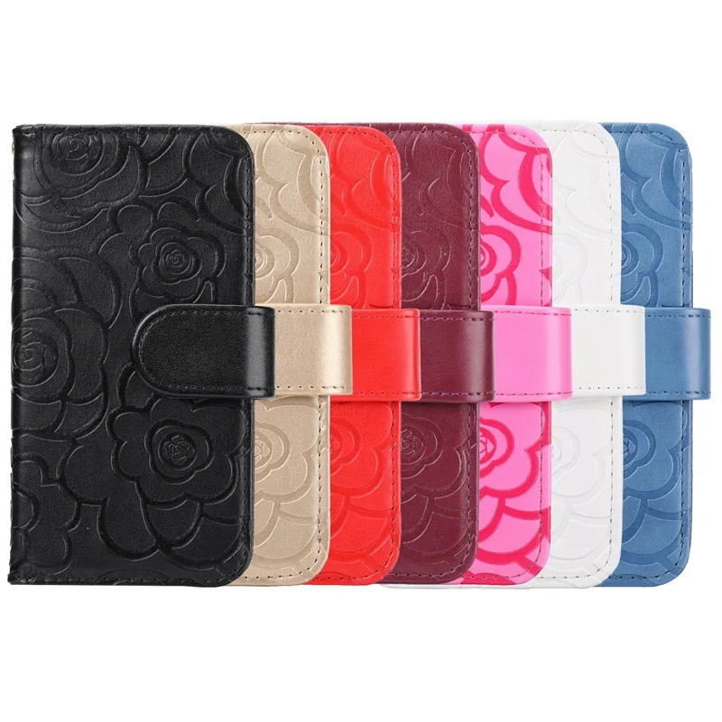 

Monochrome Flip Leather Case for Phone, Elegant Flower Women Wallet for iPhone 13, 12 Mini, 11 Pro, XR, X, XS Max, 7, 8, 6S, 6 P