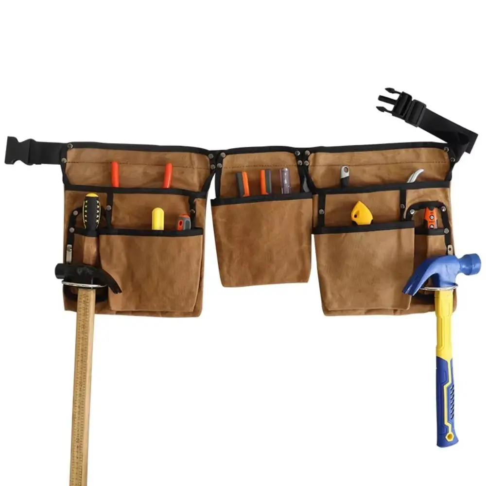 Retro Large Capacity Hardware Bag Waterproof Multi Pockets Tool Waist Bag Wear-resistant Waxed Canvas Tool Pouch Woodworker