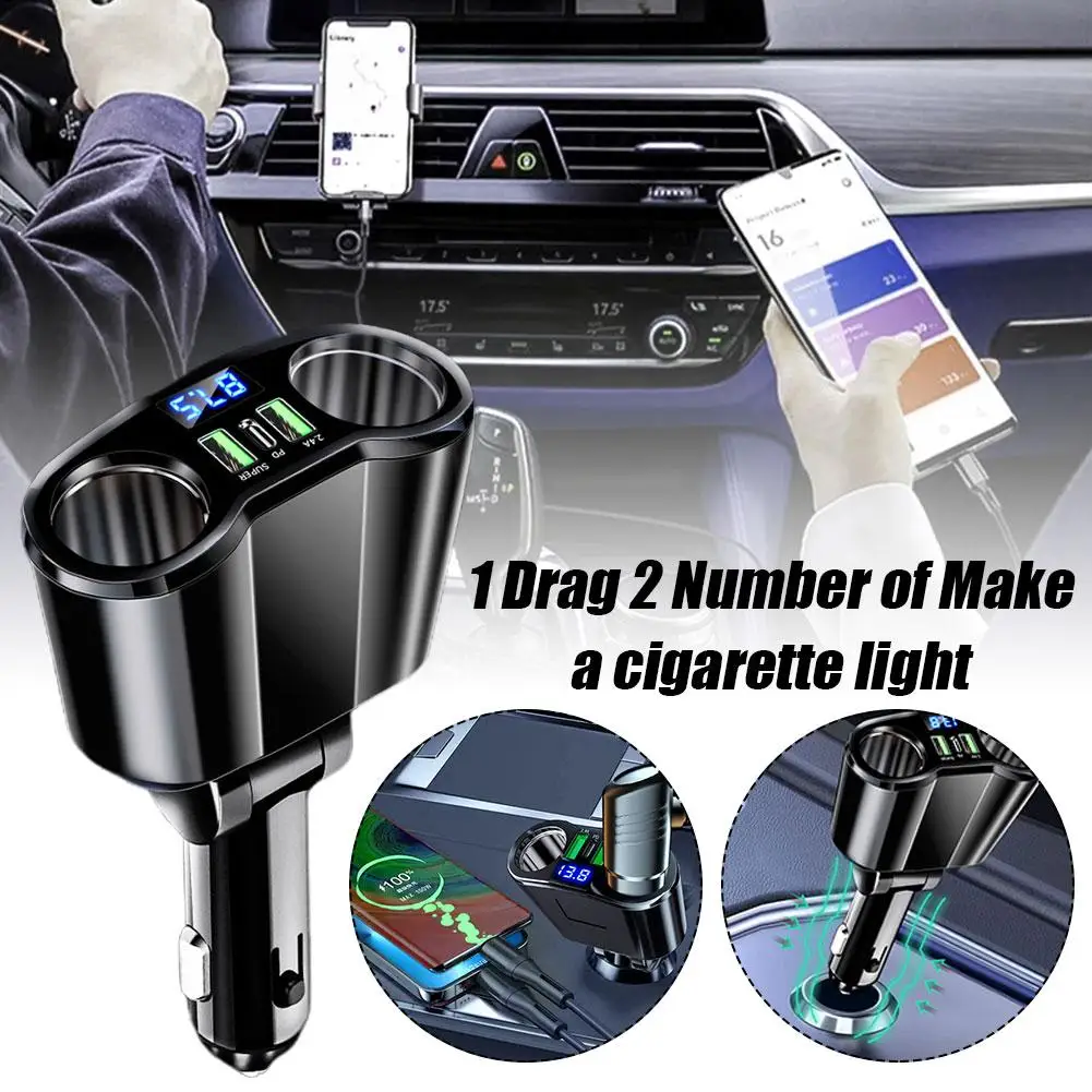 

QC3.0 Car Charger with LED Display Dual USB Ports Fast Accessories Cigarette Adapter Charger Car Charging Lighter H5X1