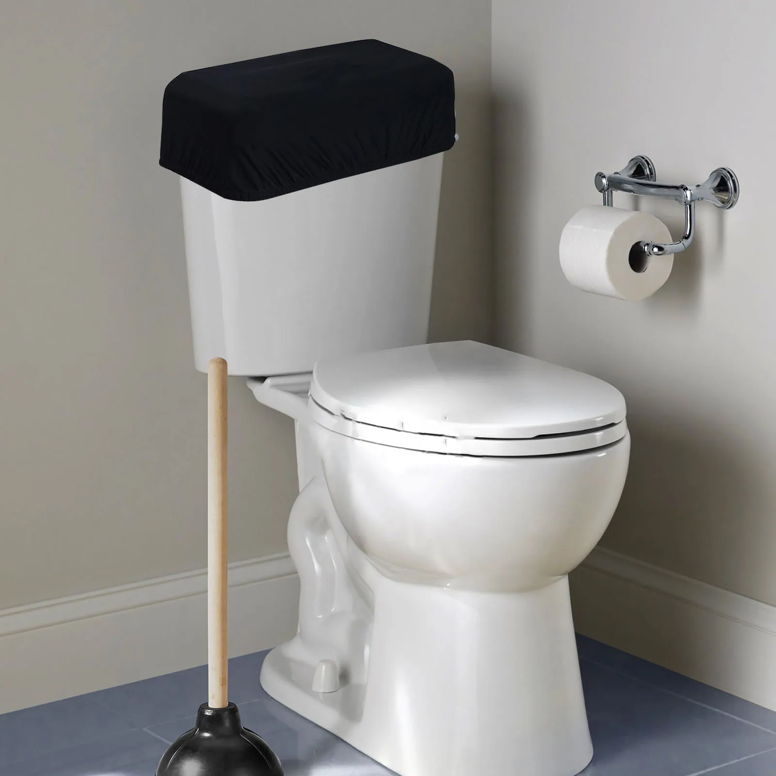 

Universal Black Toilet Tank Lid Cover Washable Bathroom Decor Protection Longlasting Easy Installation