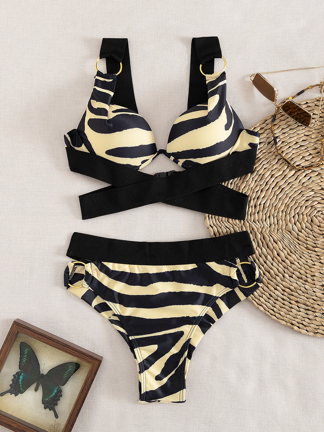 

Сексуальный бандажный бикини с высокой талией, женский купальник, модный полосатый бикини, женский купальный костюм, пляжная одежда для отпуска, женский купальный костюм