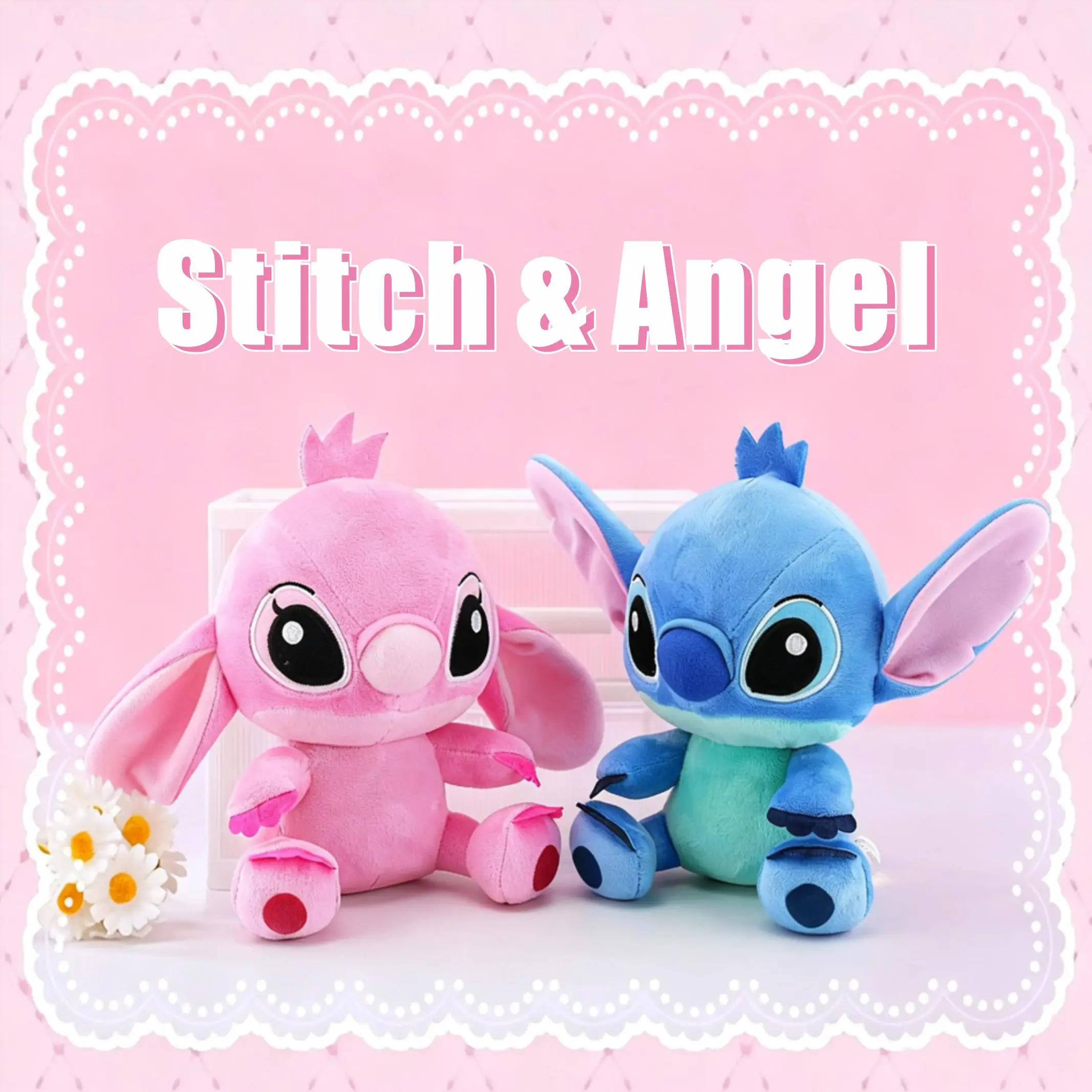 2026 Disney Stitch & Angel Peluche Duo Set (18cm) |   Llaveros a juego con alienígena azul y ángel rosa |   Decoración de mochila con tema Ohana |   Regalo