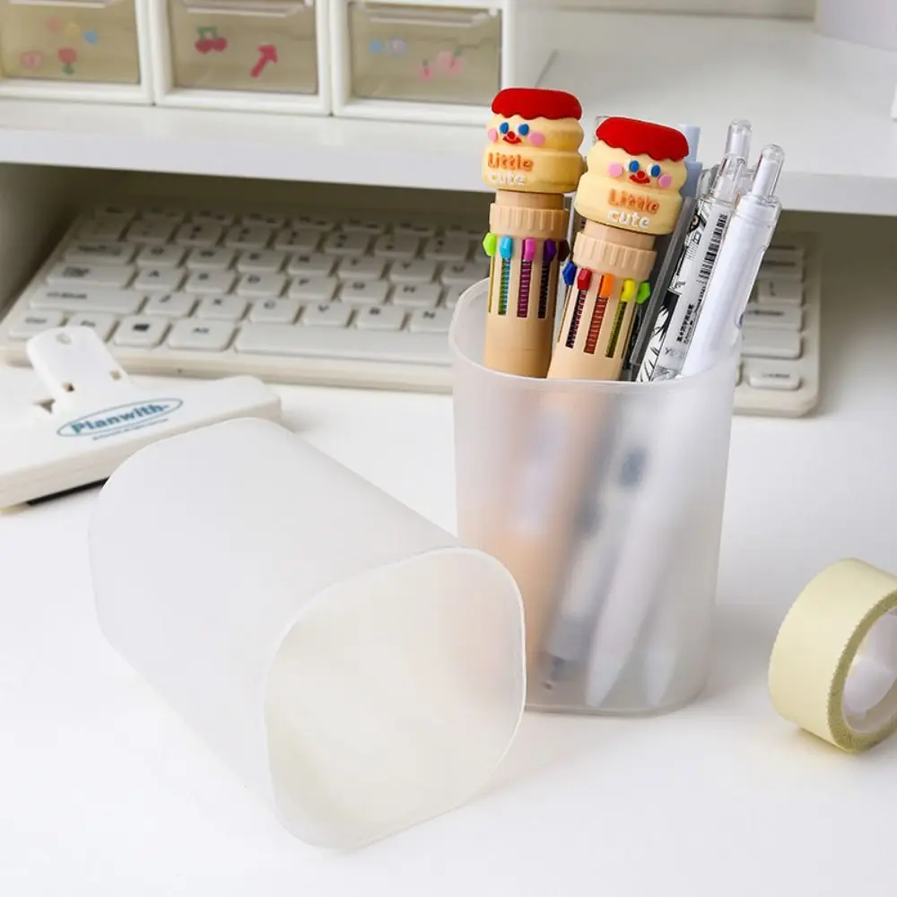 1Pcs Cute Brush Stand Pen Holder Plastic Desk Organizer Pencil Holder Frosted Student Supplies Makeup Storage Box