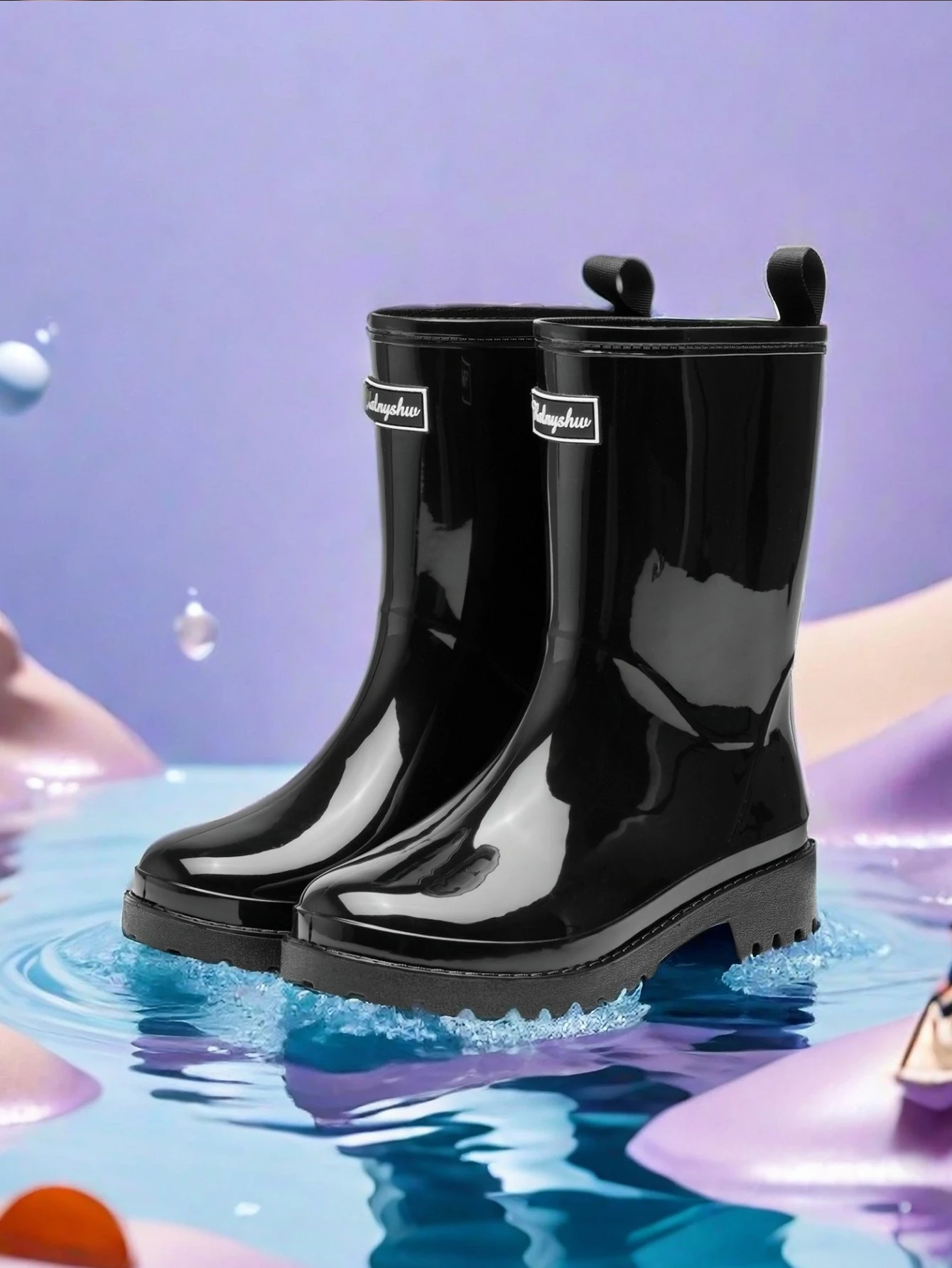 1 Pair of Women's Mid-Calf Rain Boots Pvc Non-Slip Wear-Resistant Water Shoes Black Women's Waterproof Shoes