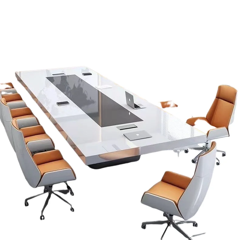 Table de conférence moderne minimaliste peinte en blanc, bureau, table extensible pour négociations et formations, et ensemble chaise