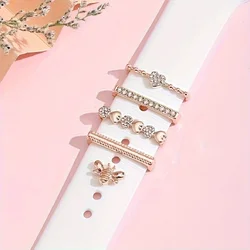 5pcs Rhinestone Watchband Ring Loops Nails Studs, Cute Metal Watch Strap Charms Decorations Compatible With IWatch Series Watchb