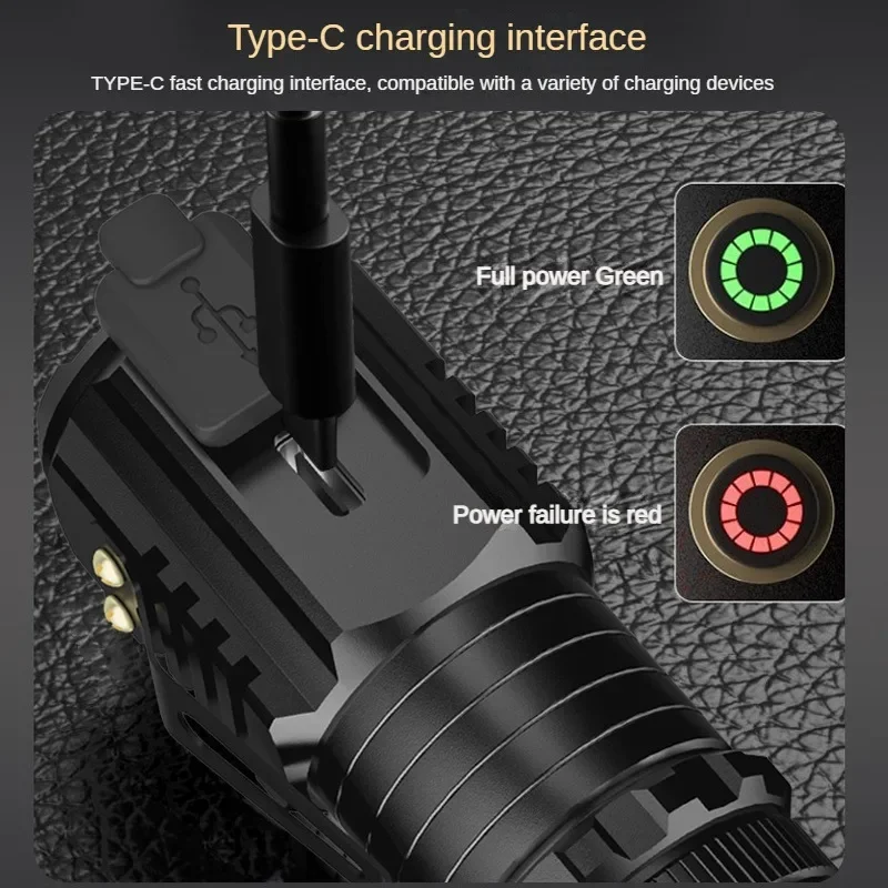 Mini linterna LED EDC potente, luz de llavero superbrillante, 2000LM, recargable por USB, linterna de Camping con indicador de potencia