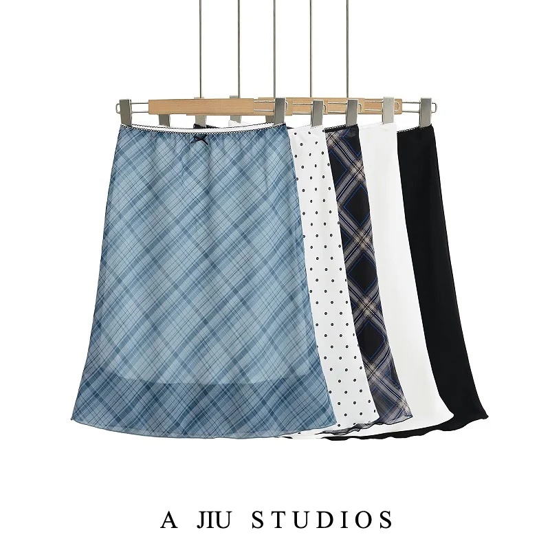 

Retro Plaid Women's Skirt High Waist Slim Fit Summer Design Knot Mid-Length Bodycon Fi Tail Skirt