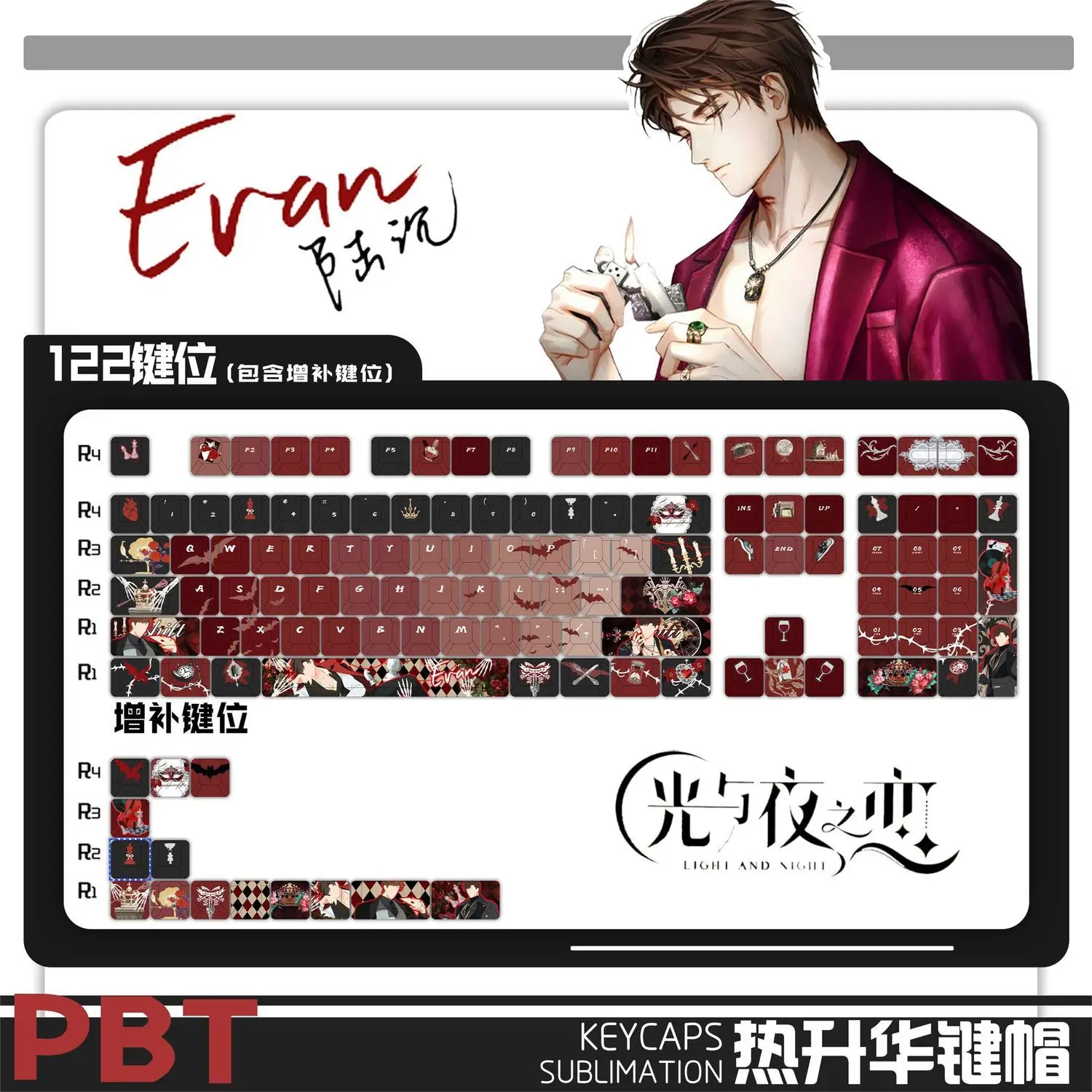 

122 Keys Light and Night Evan Custom Keycaps Cherry PBT Transparent Key Cap for Made68 Mad68 Wooting 60 Mechanical Keyboard