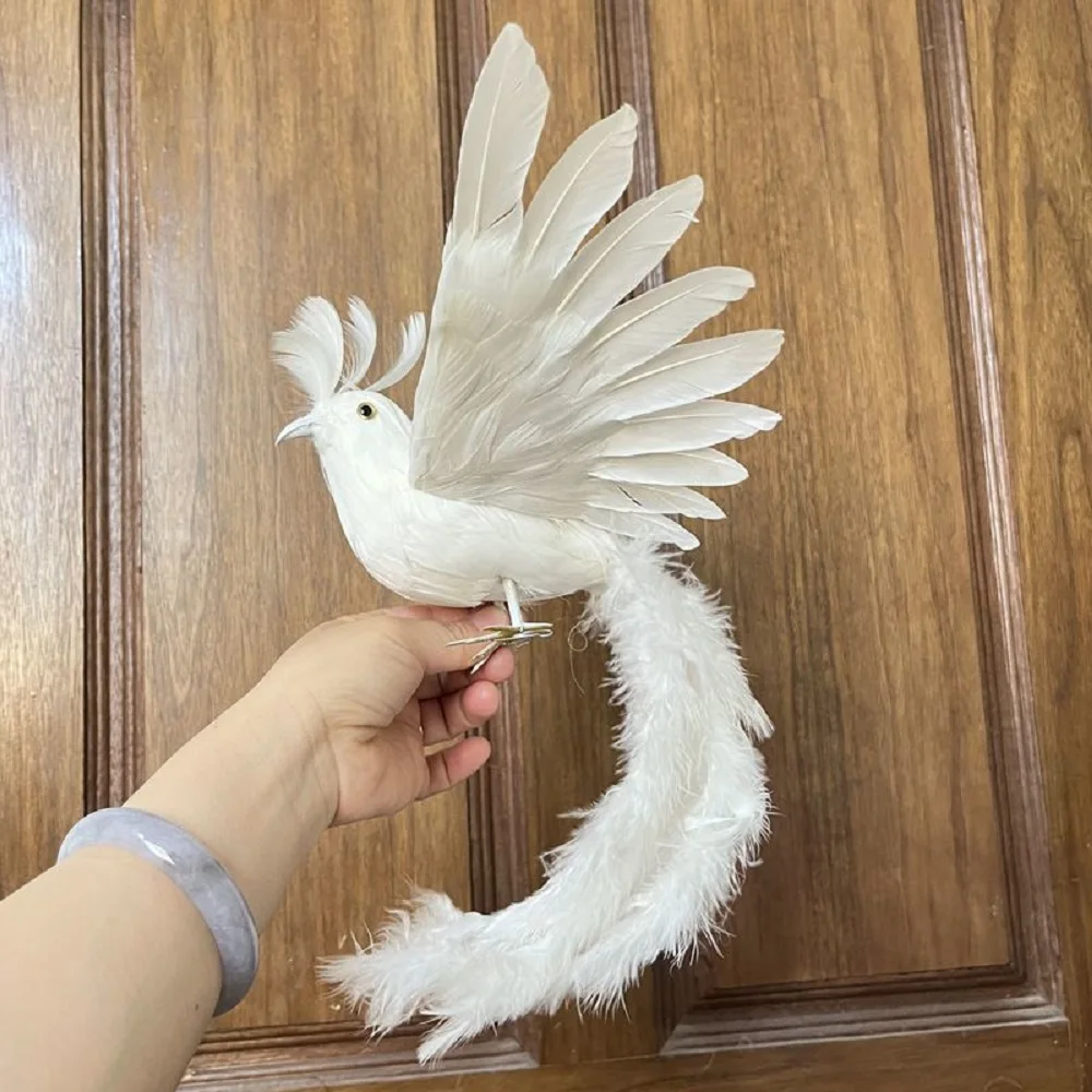 

cute simulation Phoenix bird model white foam and feather long tail bird gift about 35cm xf2973