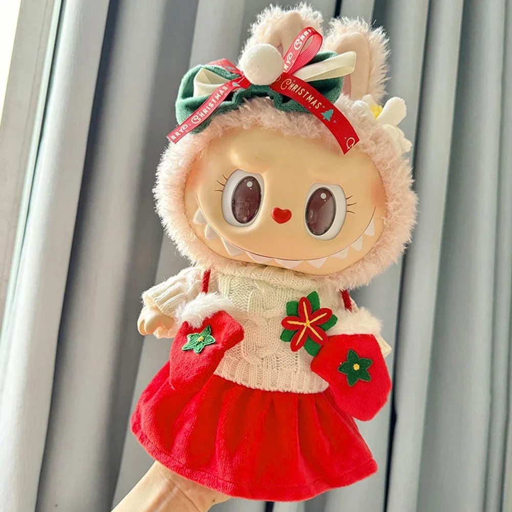 For MOKOKO doll For Korea Labubu Idol 38cm Plush Doll'S Clothes Outfit Accessories red gloves white sweater set Clothing Gift