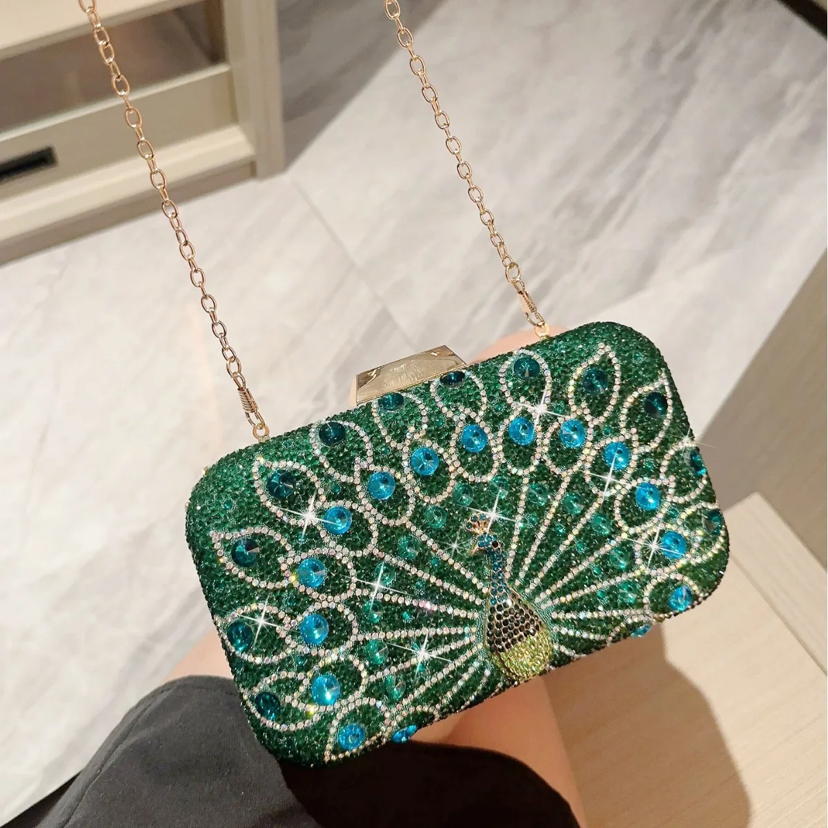 New Diamond Luxury Women Clutch Evening Bag Beautiful Peacock Wedding Crystal Ladies Phone Purse Female Wallet For Party Gift