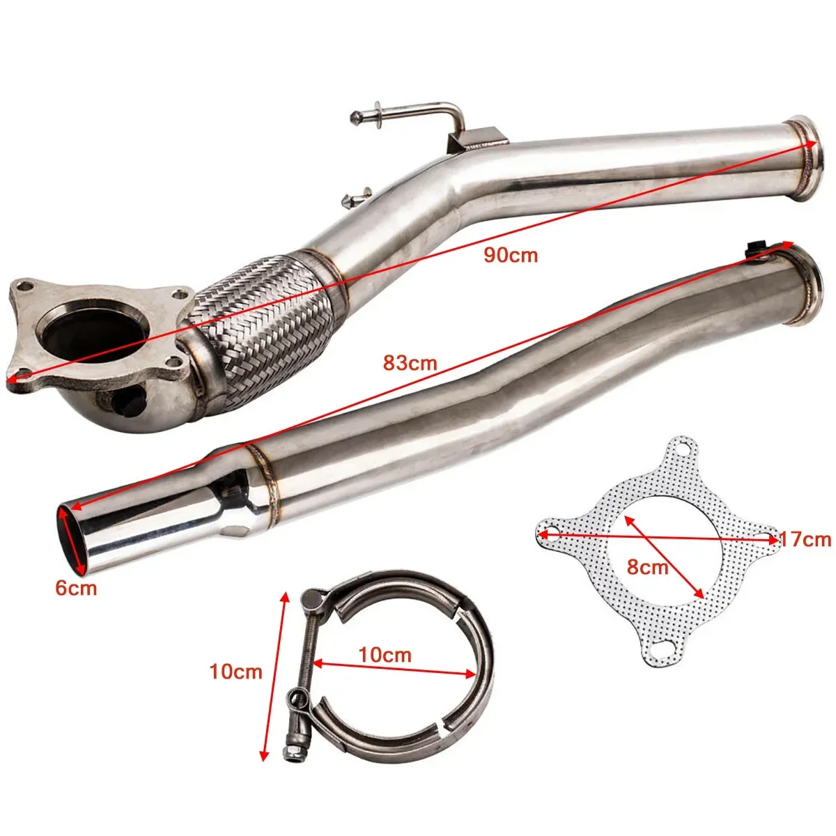 For VW Golf MK5 MK6 Audi A3 S3 Skoda Octavia Seat Leon Cupra R 2.0T 3" Outlet Stainless Steel Exhaust Muffler Decat Downpipe - view 5