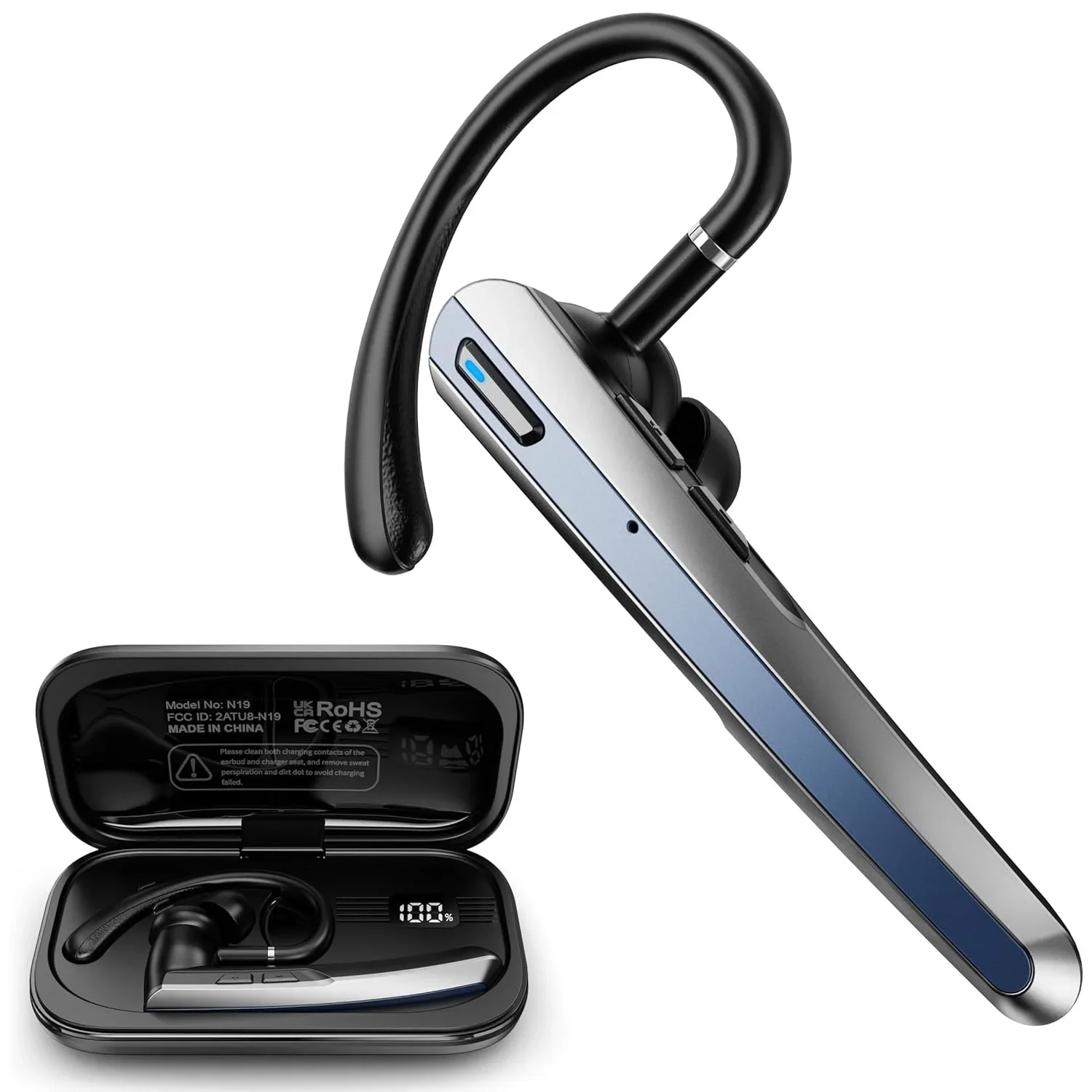 Auriculares Inalámbricos Bluetooth para Conducir, Auriculares con Micrófono Dual, Cancelación de Ruido CVC8.0, Manos Libres para Camioneros y Oficinas