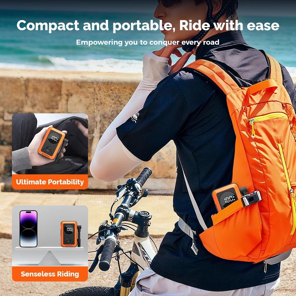 Afbeelding 7: ETENWOLF S0 Mini elektrische fietspomp 2400mAh batterij met display 150PSI draagbare draadloze inflator voor mountainbikes en racefietsen