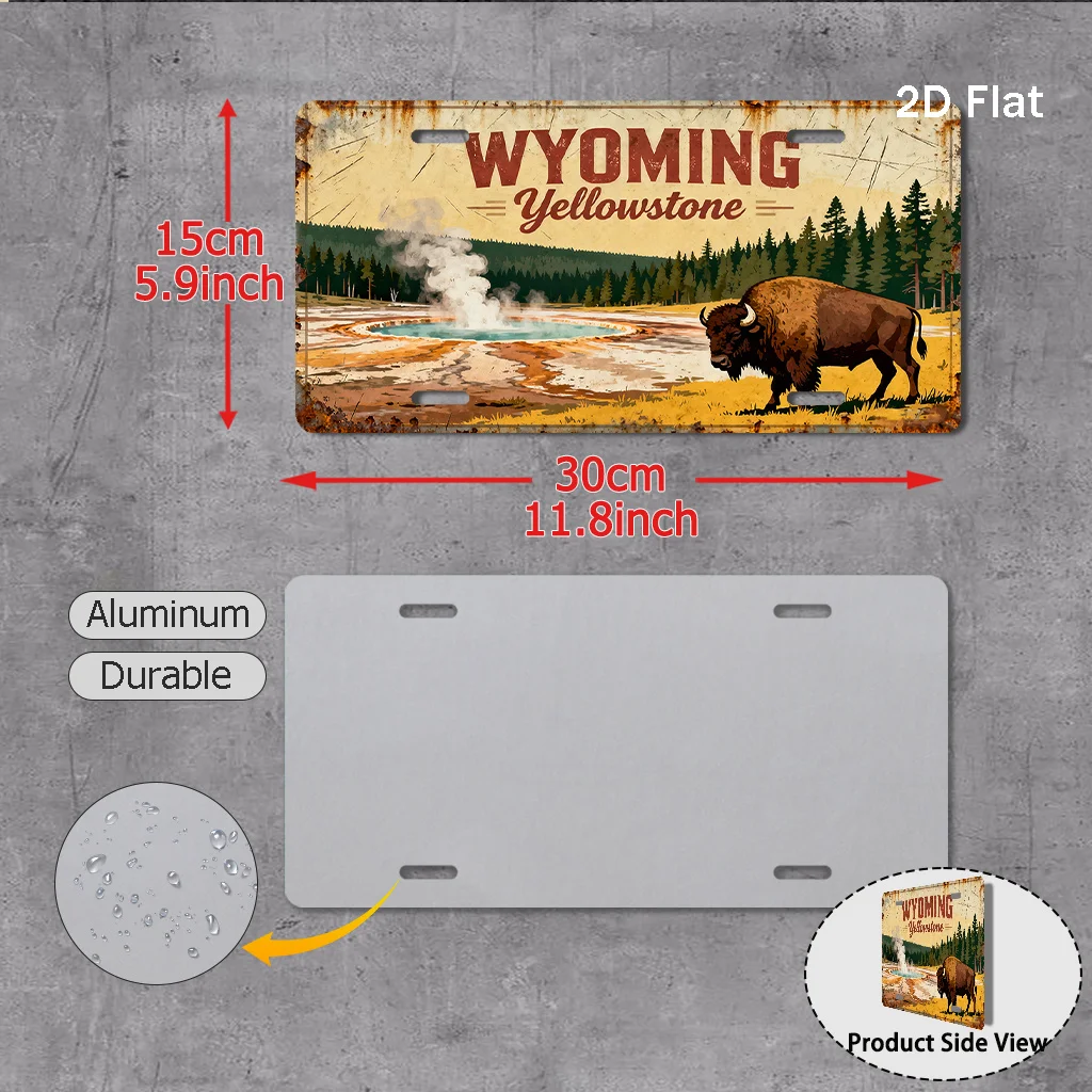 2D Flat, 1pc Wyoming State Decorative Sign - Metal Vintage Wall Sign with Bison & Hot Spring Design, Wyoming-Themed Home/Office/