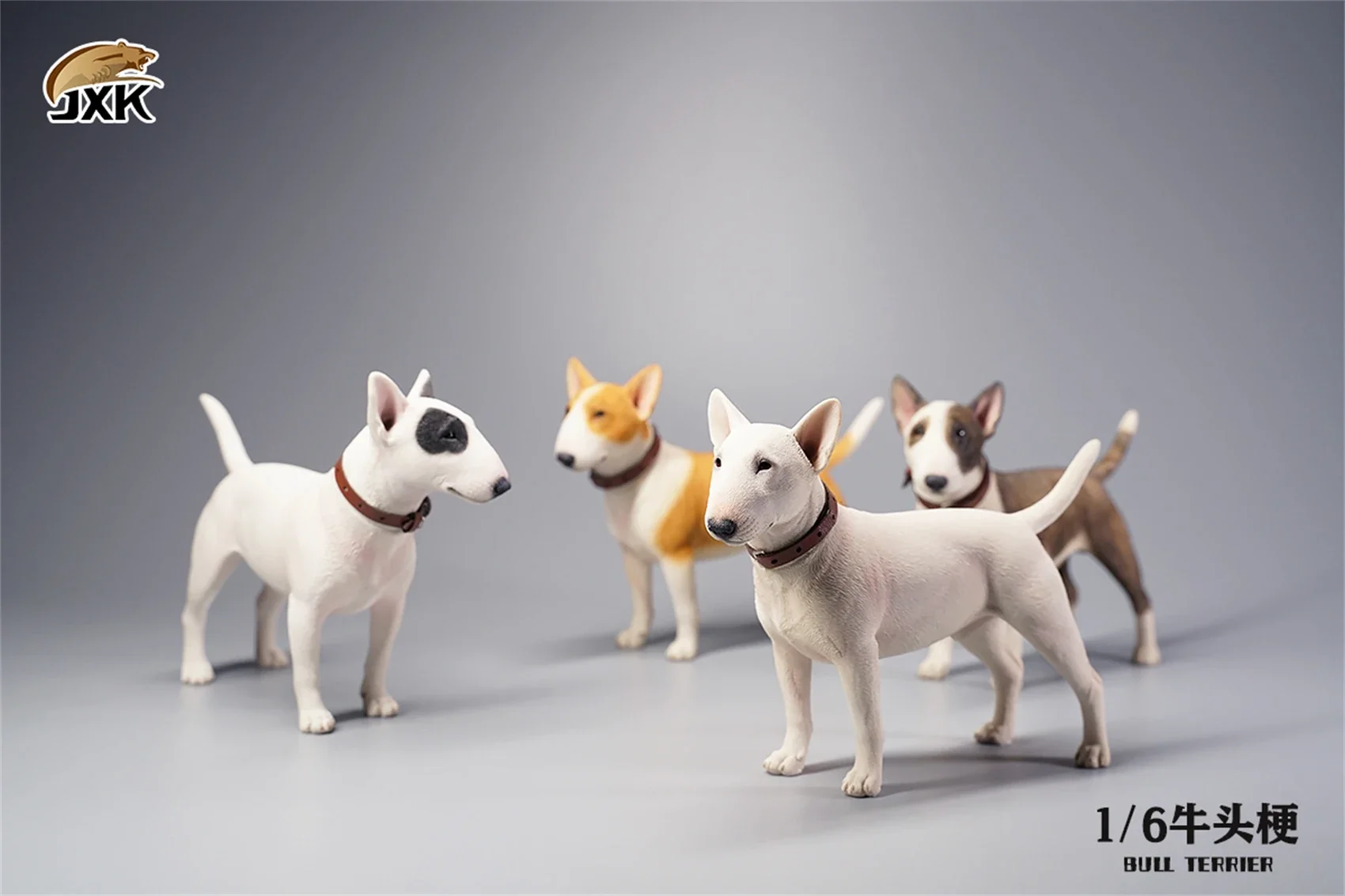 JXK 1:6 Scale Bull Terrier Figure Dog Pet Healing  Cute Canidae Animal Collector Toy Resin Desktop Decoration Gift