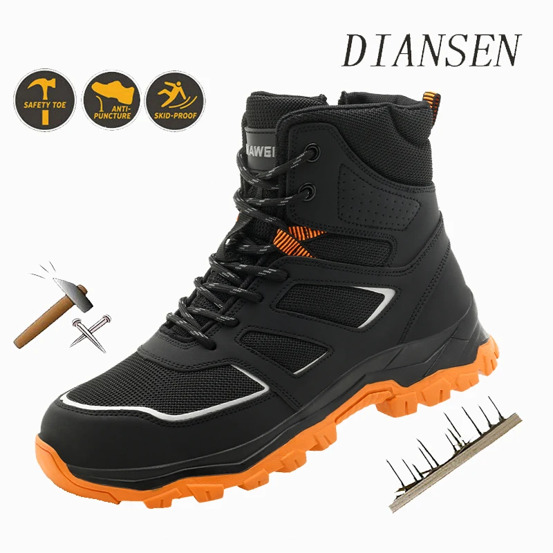 

High Top Safety Shoes Steel Toe Boots Non Slip Rubber Sole Breathable Design Indestructible Shoes for Warehouse & Logistics Work