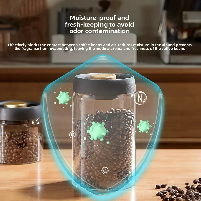 Coffee bean sealed Moisture-proof storage  Vacuum fresh-keeping tank Sealed  High borosilicate glass bottle