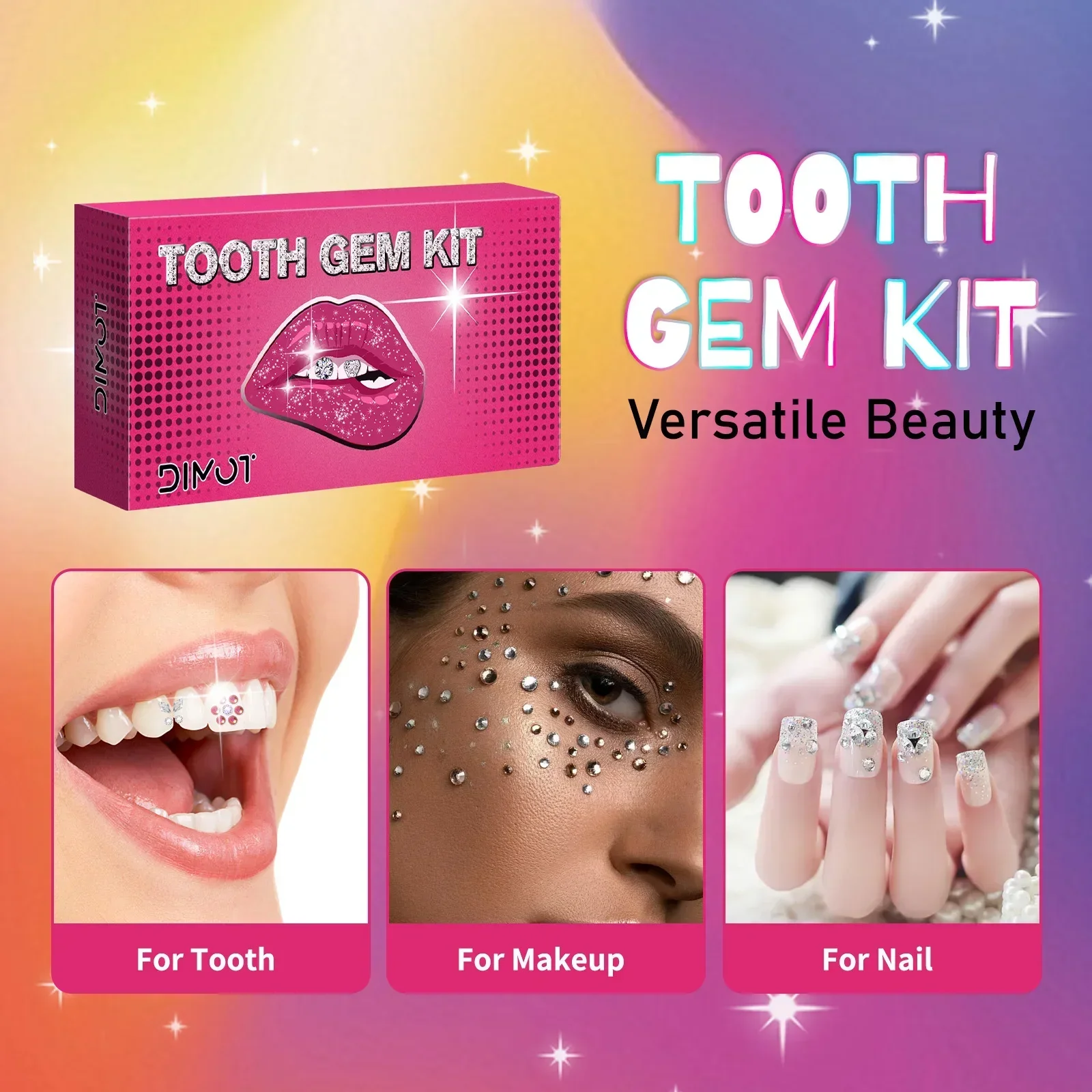 DIY Tooth Gem Kit with Crystal Glue & UV Light - Temporary Sparkling Rhinestones for Teeth, Face & Body Jewellery Accessories.
