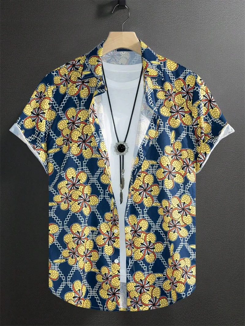 2025 Hawaiian Shirt Men's Fashion Short Sleeve Hawaiian Shirt Retro Beach Shirt Men's Shirt Ethnic Street