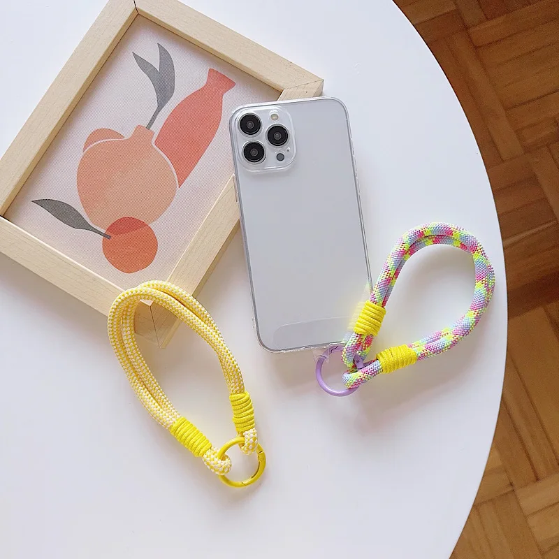 Ins Koreaanse Stijl Kleur Geweven Mobiele Telefoon Lanyard, Pols Sleutelhanger Korte Hangende Ketting Stevig En Gemakkelijk Te Dragen