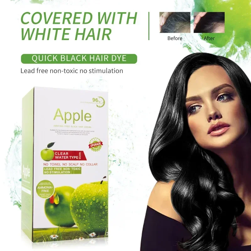 

Natural Apple Hair Color Cream 500ml*2/Pack 100% Black Hair Covering White Haire Easy Coloring Men Women Black Hair Dye Shampoo