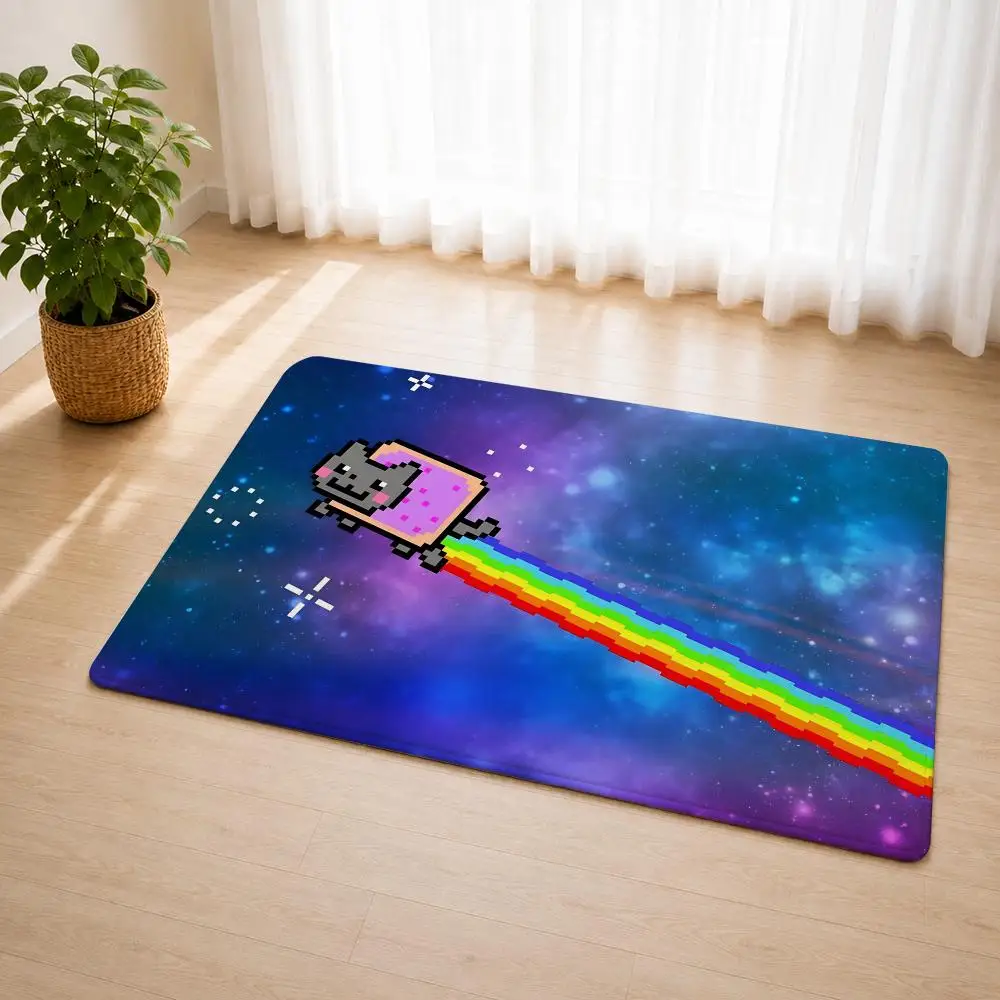 N-nyan Cat Lost In Space Cute Floor Mat Flannel Rug Soft Non Slip Door Mat For Bathroom Bedroom Kitchen Living Room Home Decor