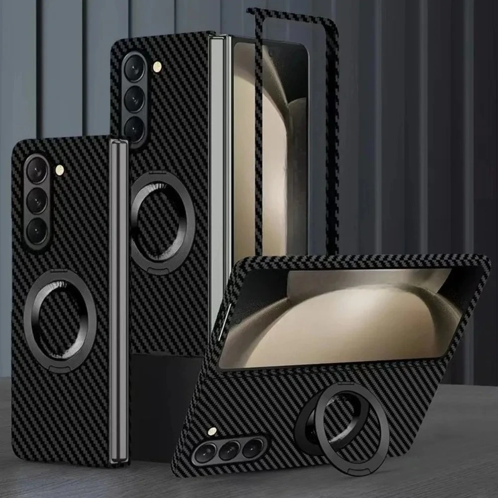 高品質カーボンキネ360 ° 回転磁気ブラケットケースサムスン Z フォールド 7 6 5 4 ワイヤレス充電耐衝撃 PC ハードカバー