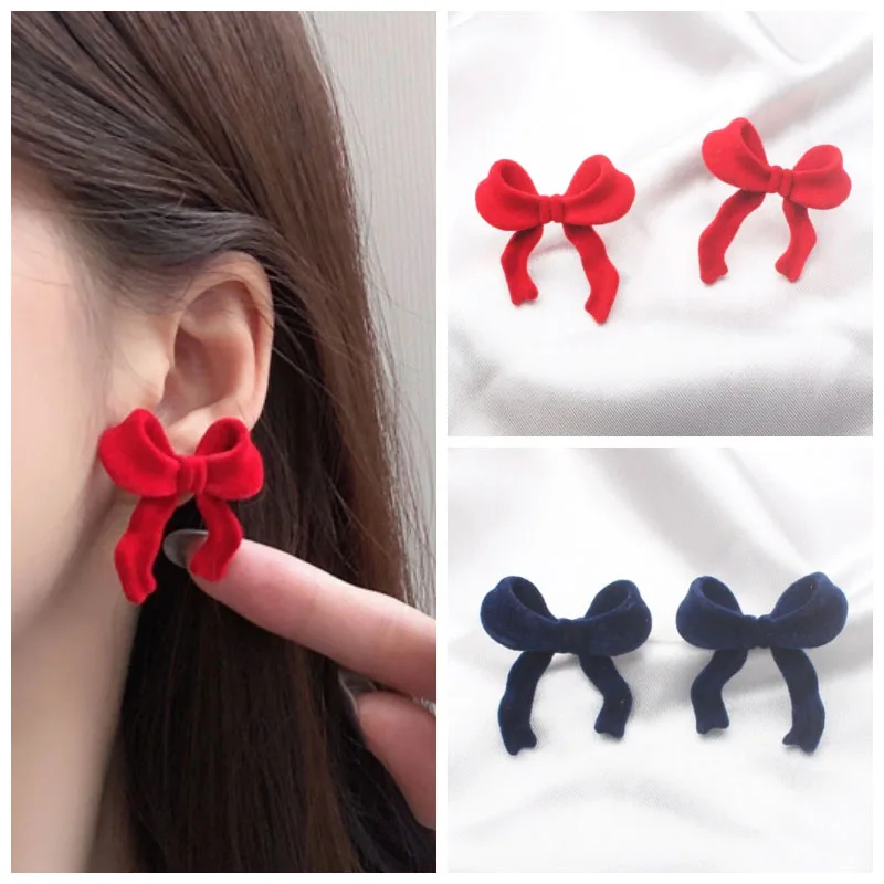 New Fashion Asymmetric Bow-knot Women's Earrings Flannelette C-chaped Cool Stuff Red Color Earrings boucle oreille femme